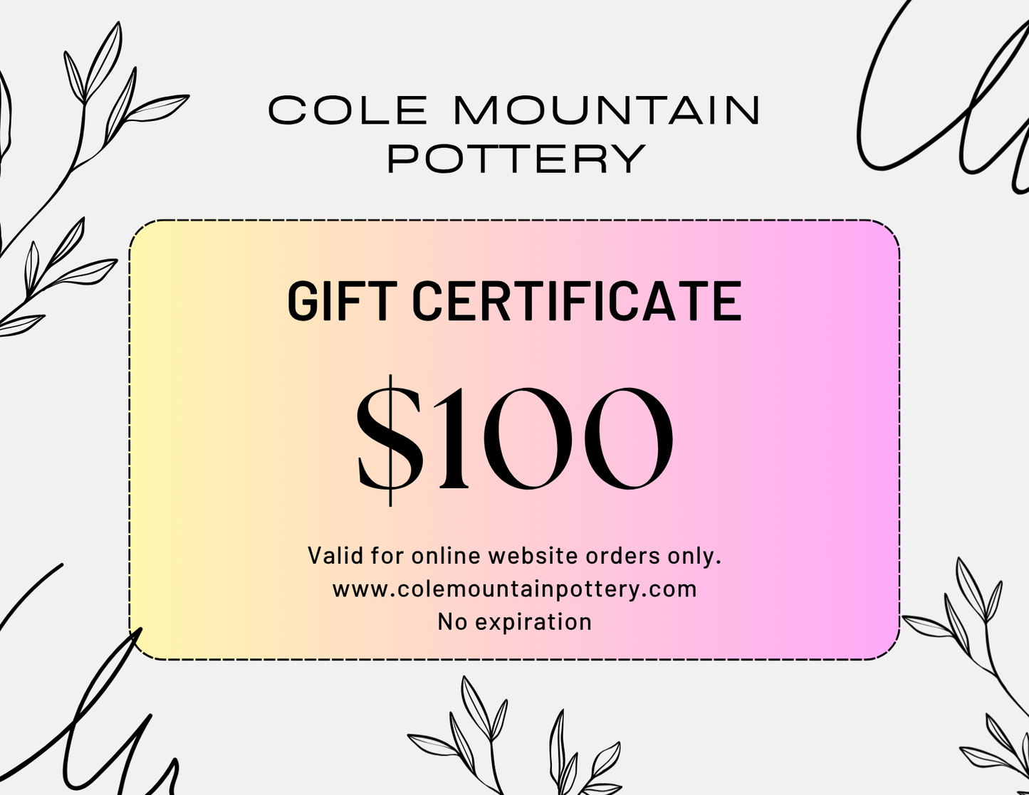 Cole Mountain Pottery Digital Gift Certificate