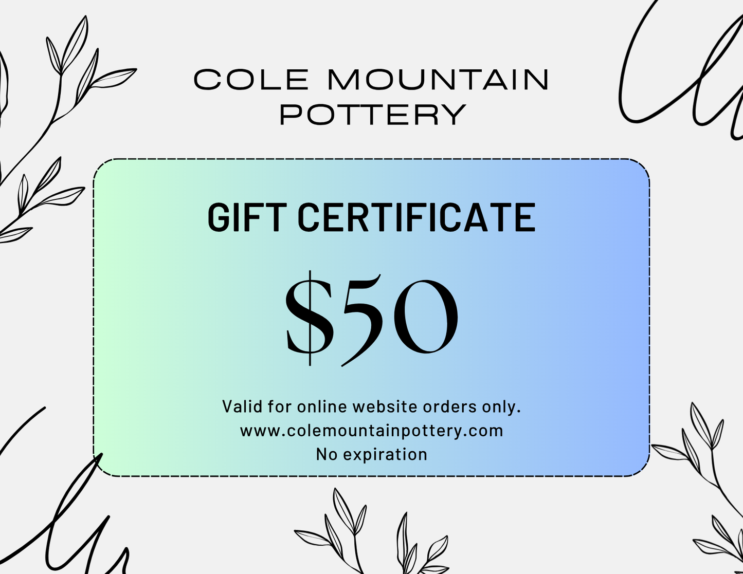 Cole Mountain Pottery Digital Gift Certificate