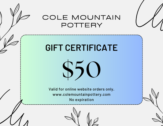 Cole Mountain Pottery Digital Gift Certificate