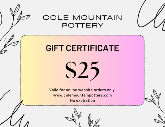 Cole Mountain Pottery Digital Gift Certificate